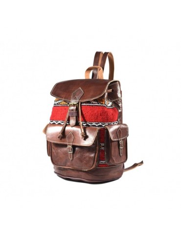 Brown leather and kilim backpack